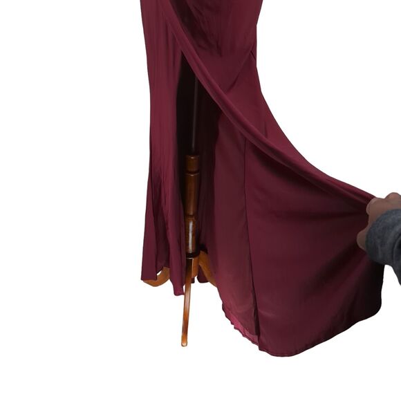 La Femme Women 10 Gown Dress Dark Berry Red 29710 Jersey Square Neck Slit Ruched - Picture 4 of 11